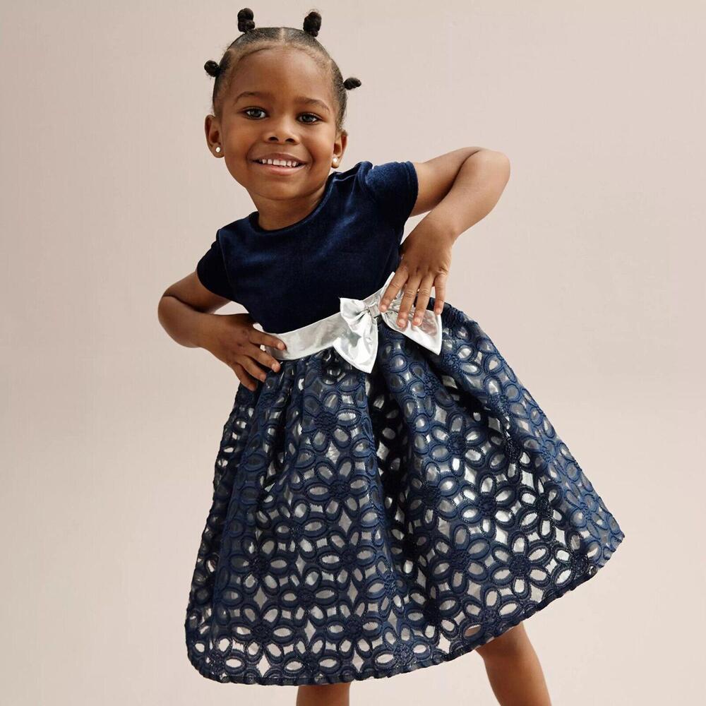 Blueberi Boulevard Toddler Girl’s Size 2T Navy Blue Silver Metallic Party Dress - Picture 8 of 8